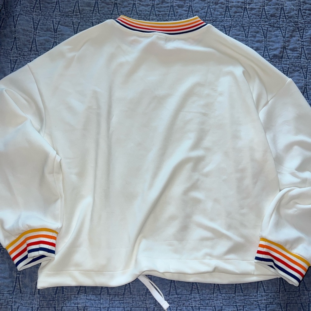 NWT ALDI Off White Active Sweater with Rainbow Accents - Picture 2 of 5